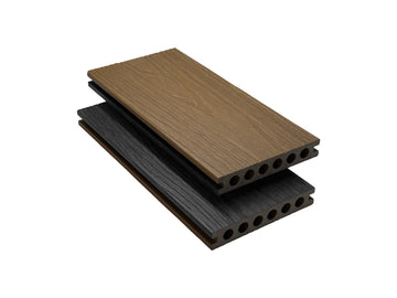 WPC Vlonderplank Golden Teak- Charcoal, Rond Holprofiel, Dubbelzijdige Houtnerf structuur
